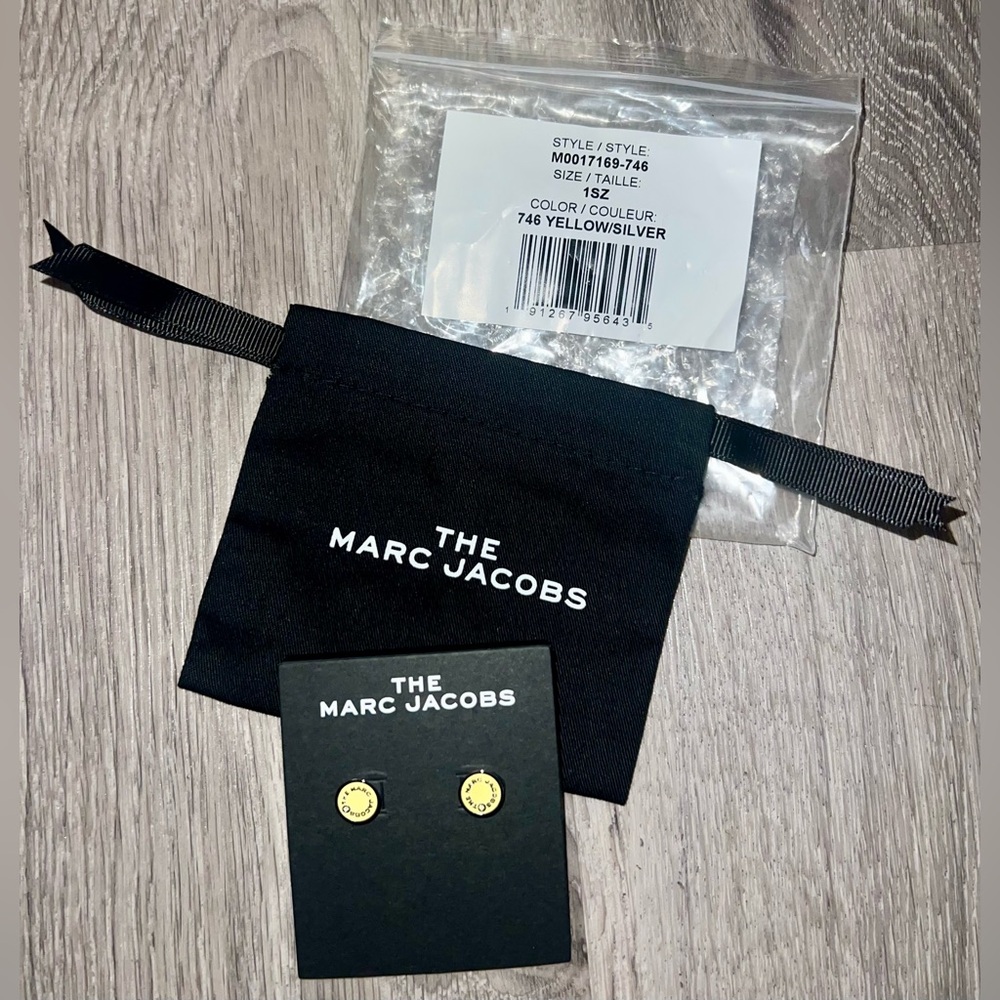 BRAND NEW | Marc Jacobs Logo Stud Earrings (Yellow + Silver) - Picture 3 of 3